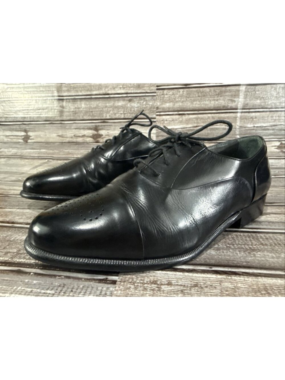 Santoni Leather Cap Toe Oxford Dress Shoes Size 7 W Color Black Made In Italy